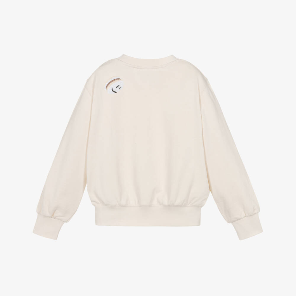 Molo-Girls Ivory Organic Cotton Sequin Macaroon Sweatshirt | Childrensalon