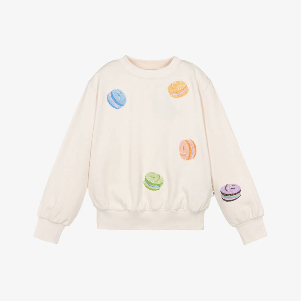 Molo-Girls Ivory Organic Cotton Sequin Macaroon Sweatshirt | Childrensalon