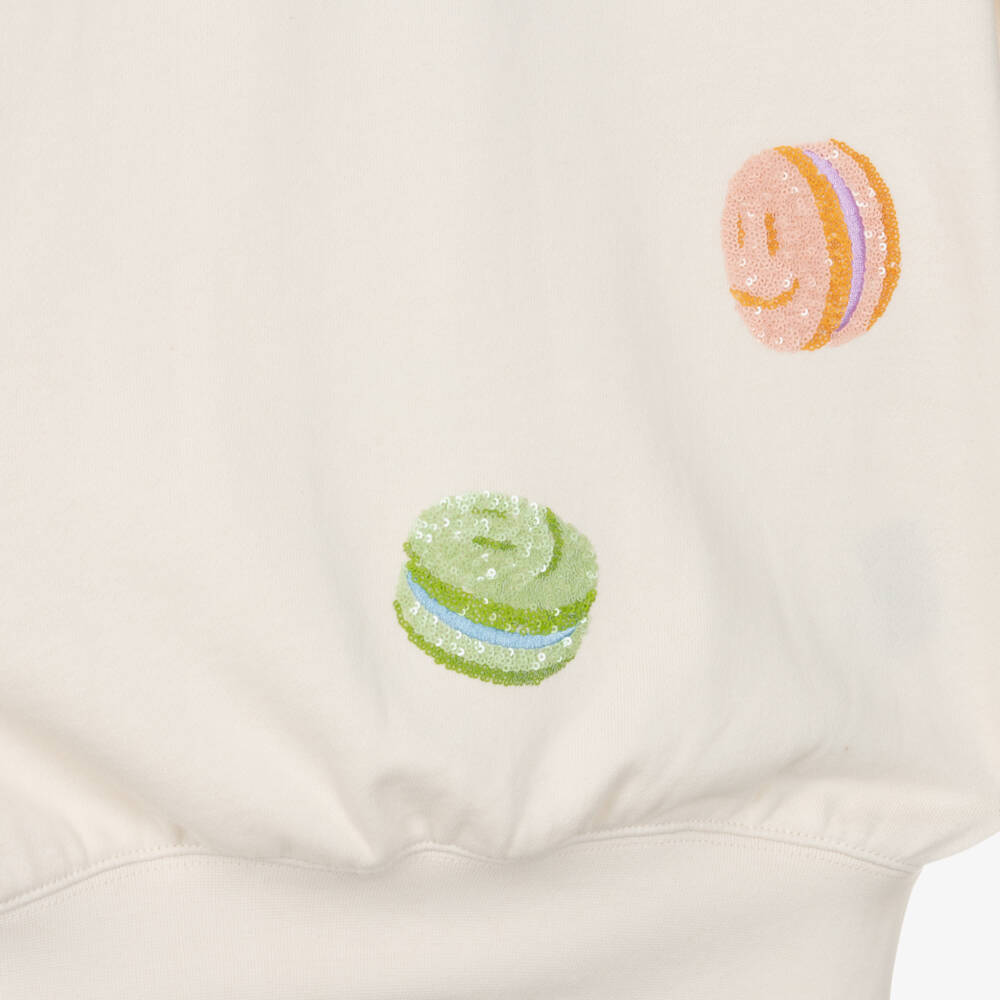 Molo-Girls Ivory Organic Cotton Sequin Macaroon Sweatshirt | Childrensalon