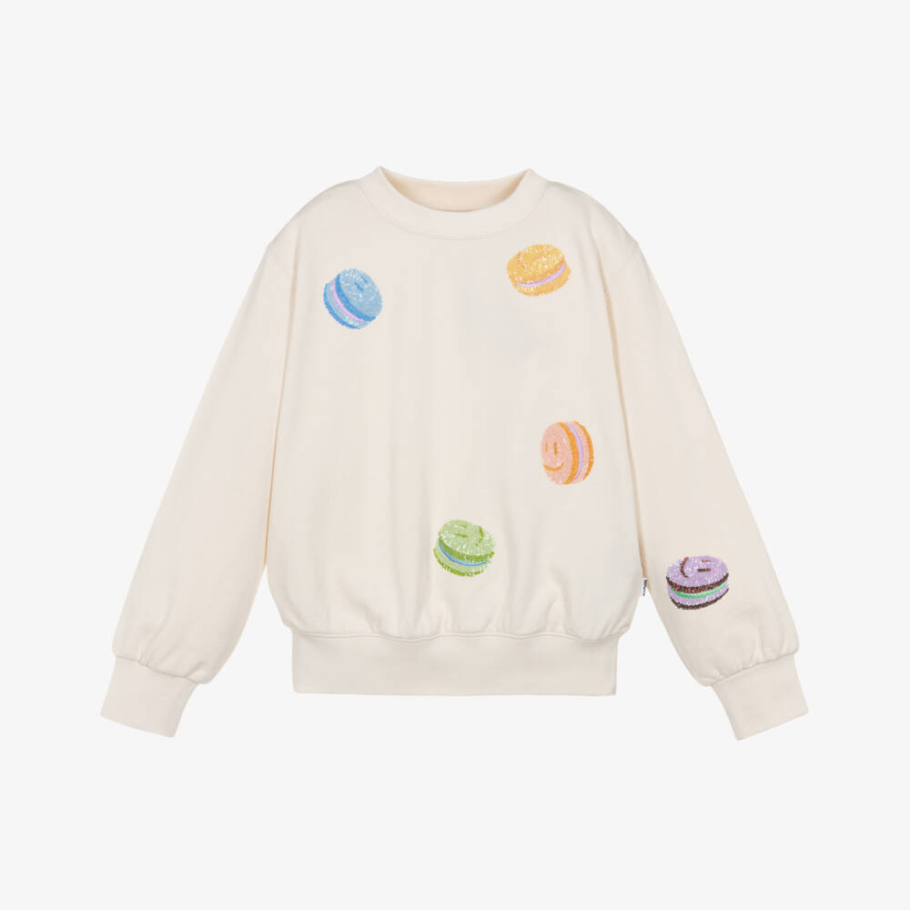 Molo-Girls Ivory Organic Cotton Sequin Macaroon Sweatshirt | Childrensalon