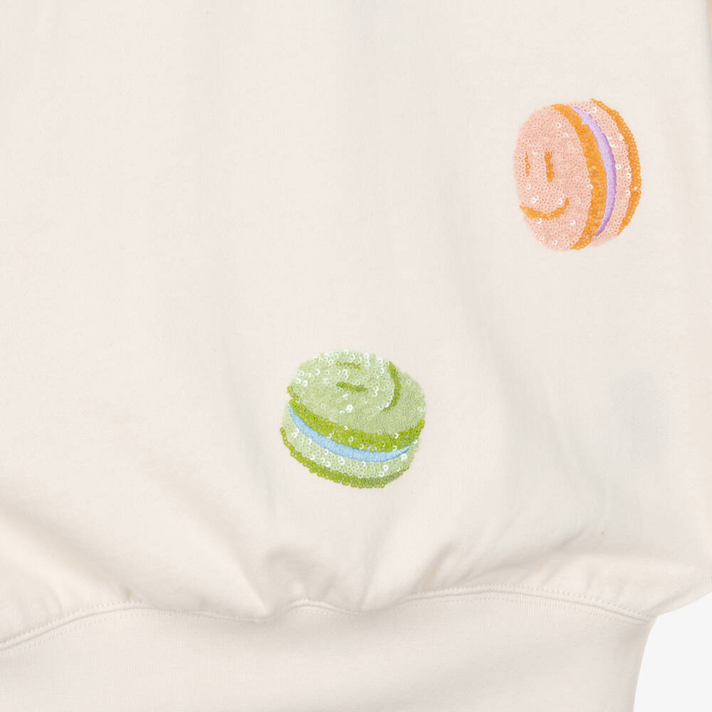 Molo-Girls Ivory Organic Cotton Sequin Macaroon Sweatshirt | Childrensalon