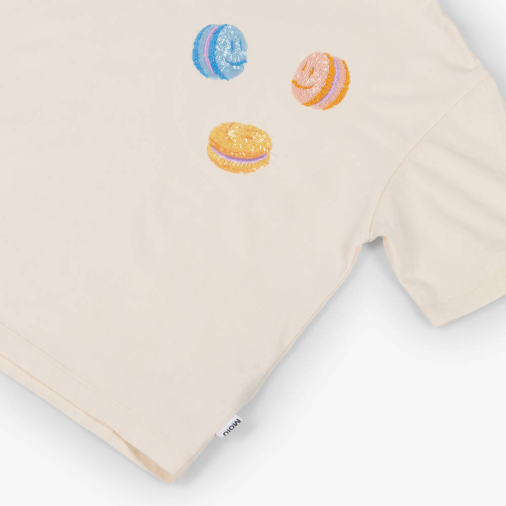 Molo-Girls Ivory Organic Cotton Sequin Macaroon T-Shirt | Childrensalon