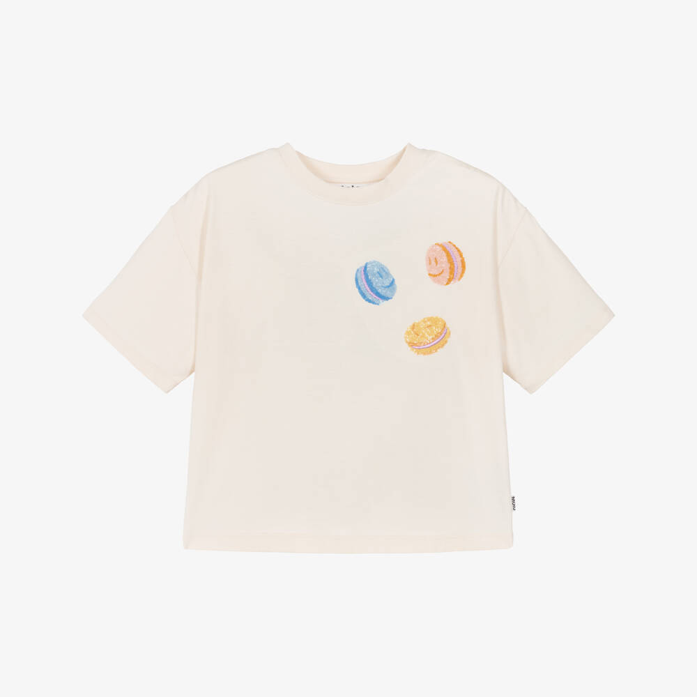 Molo-Girls Ivory Organic Cotton Sequin Macaroon T-Shirt | Childrensalon