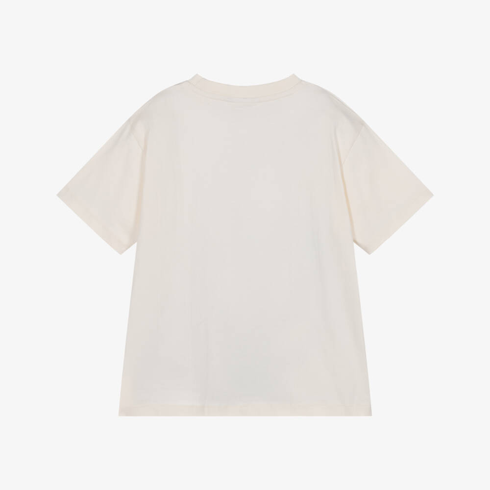 Molo-Girls Ivory Organic Cotton T-Shirt with Blue Flower Print | Childrensalon