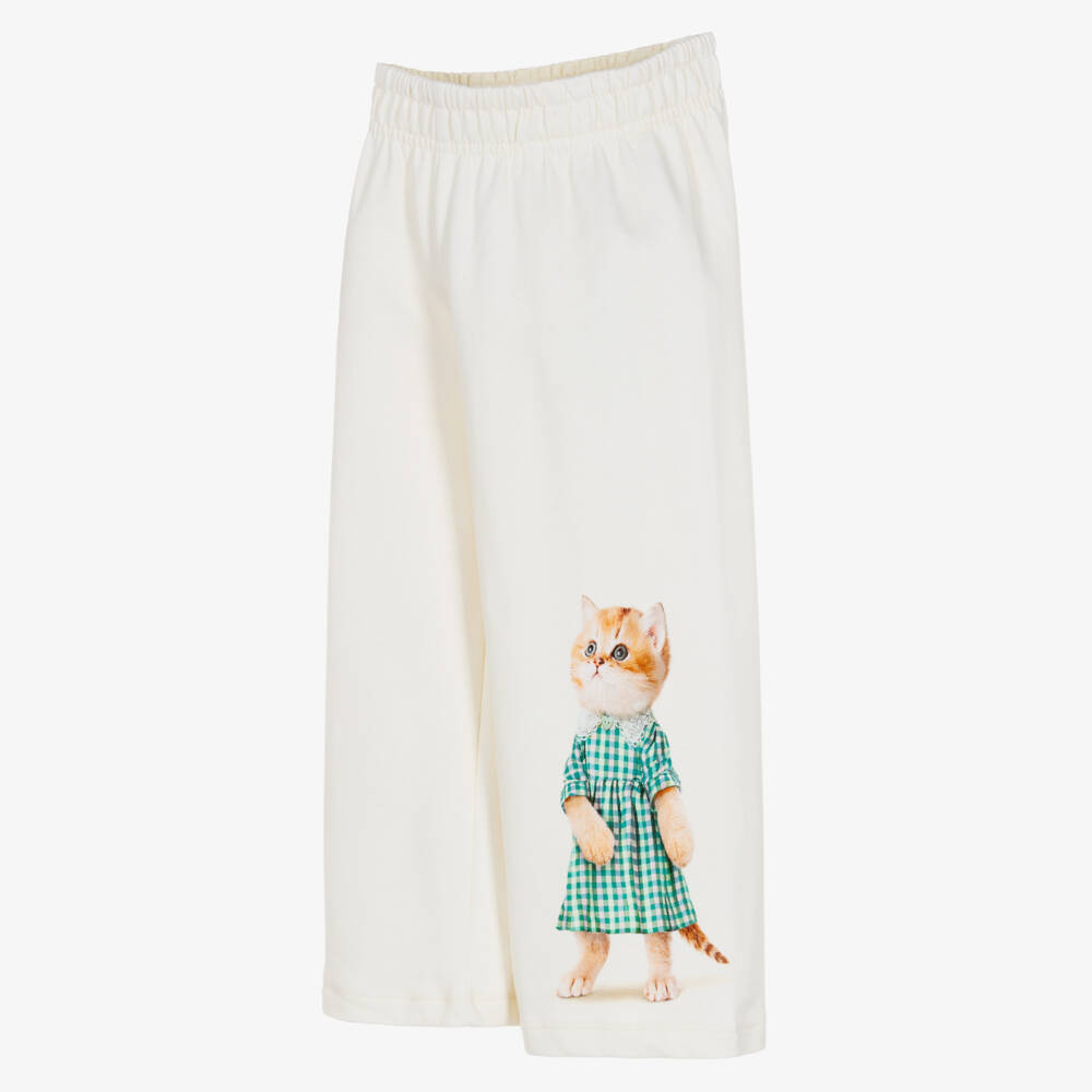 Molo-Girls Ivory Organic Cotton Wide-Leg Sweatpants | Childrensalon