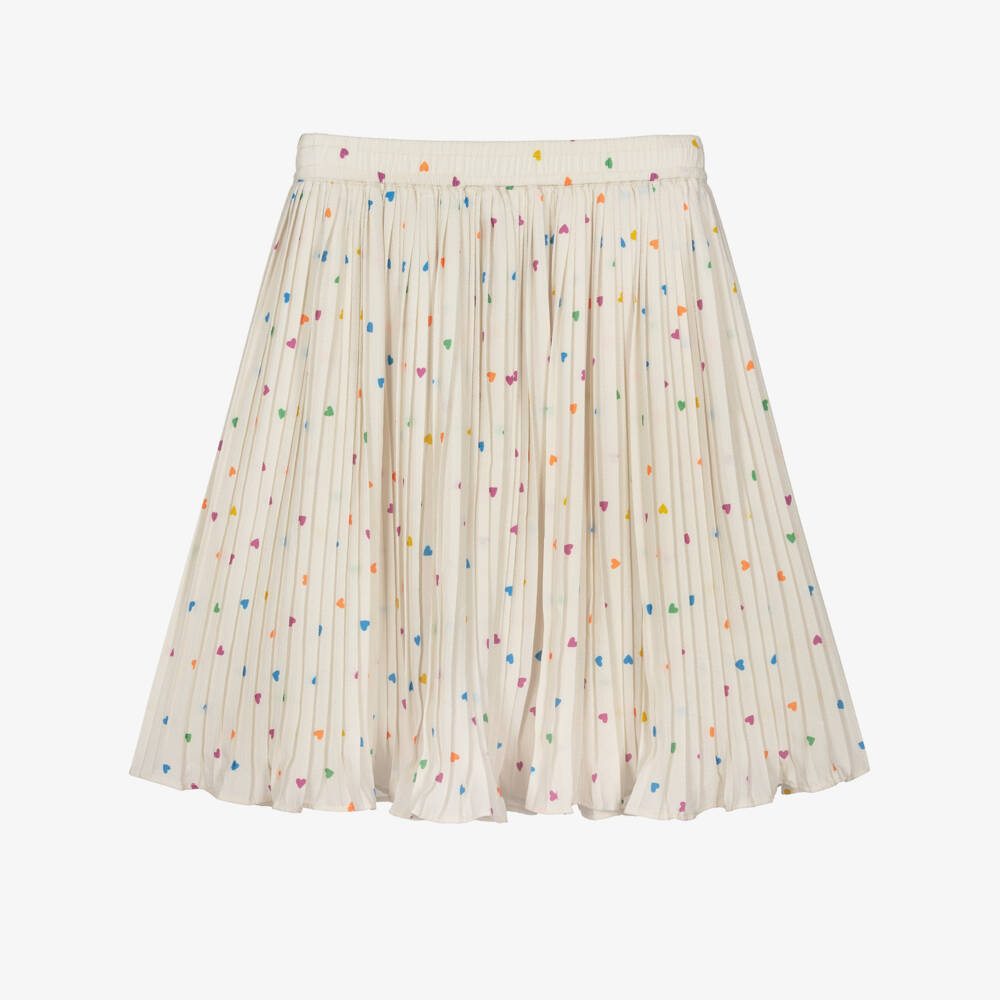 Molo-Girls Ivory Pleated Crêpe Skirt with Colourful Hearts | Childrensalon