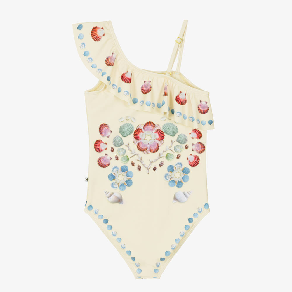Molo-Girls Ivory Sea Shell Print Swimsuit (UPF50+) | Childrensalon
