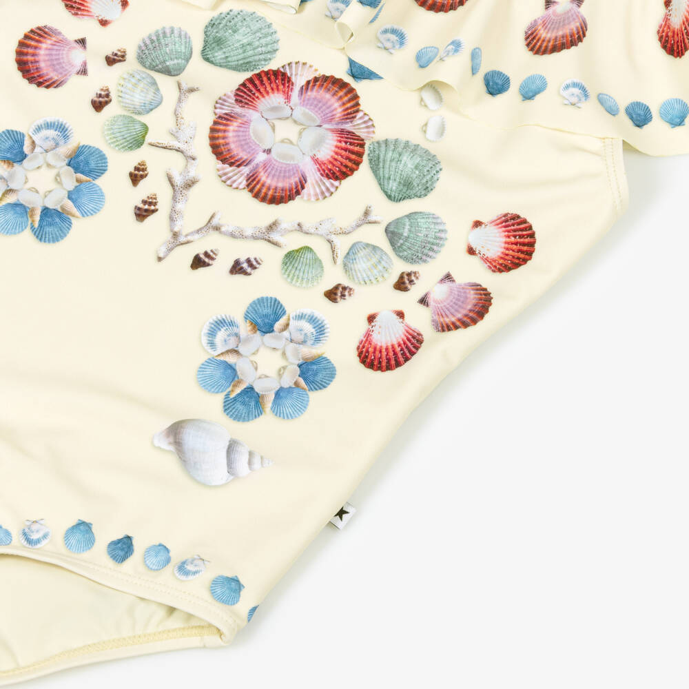 Molo-Girls Ivory Sea Shell Print Swimsuit (UPF50+) | Childrensalon