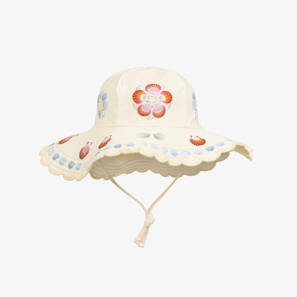 Molo-Girls Ivory Shell Print Swim Hat (UPF50+) | Childrensalon