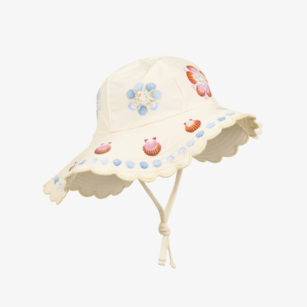 Molo-Girls Ivory Shell Print Swim Hat (UPF50+) | Childrensalon