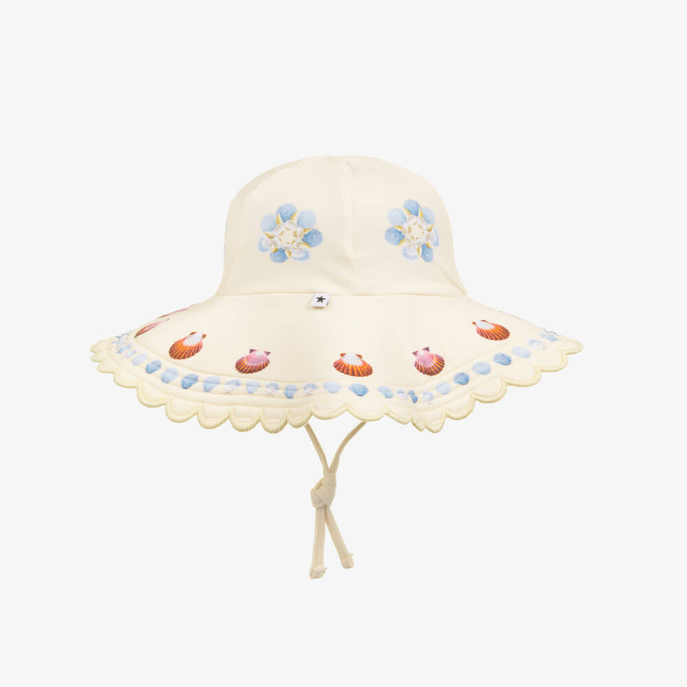 Molo-Girls Ivory Shell Print Swim Hat (UPF50+) | Childrensalon