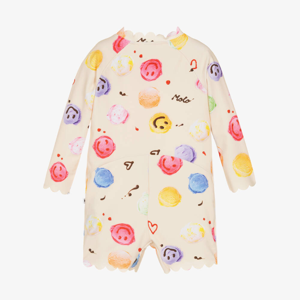 Molo-Girls Ivory Smiling Ice Cream Scoops Sunsuit (UPF50+) | Childrensalon
