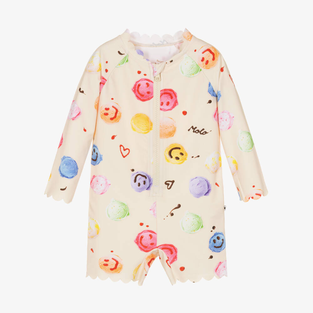 Molo-Girls Ivory Smiling Ice Cream Scoops Sunsuit (UPF50+) | Childrensalon