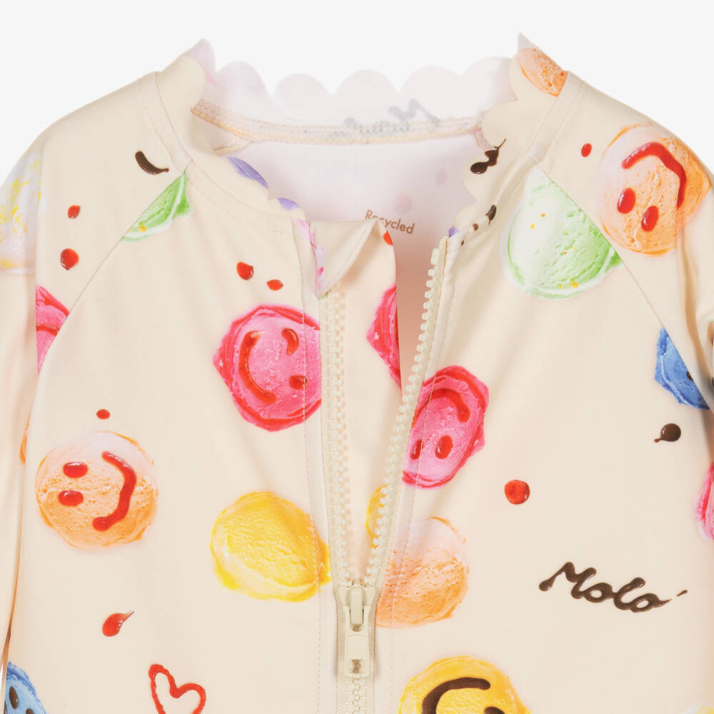 Molo-Girls Ivory Smiling Ice Cream Scoops Sunsuit (UPF50+) | Childrensalon