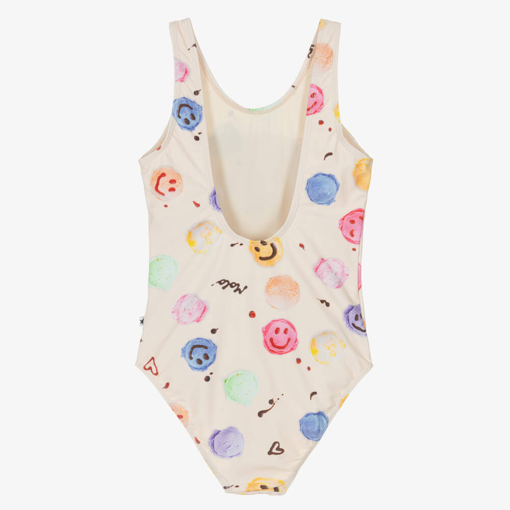 Molo-Girls Ivory Smiling Ice Cream Scoops Swimsuit (UPF50+) | Childrensalon