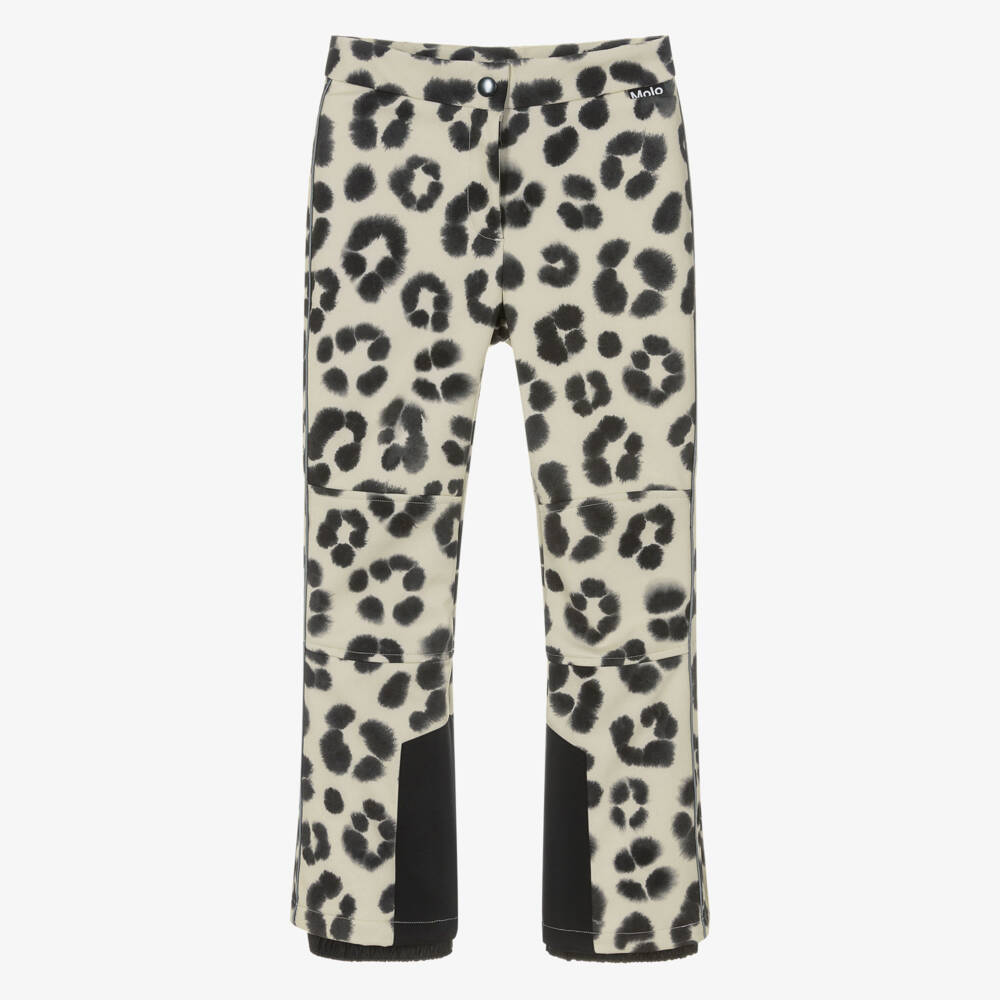 Molo-Girls Ivory Snow Leopard Print Ski Trousers | Childrensalon