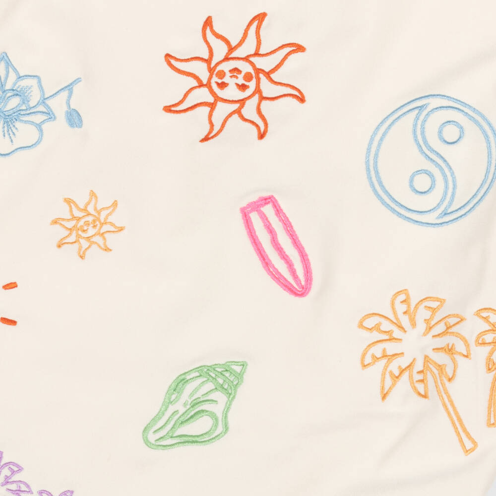 Molo-Girls Ivory Swimsuit with Embroidered Summer Doodles (UPF50+) | Childrensalon