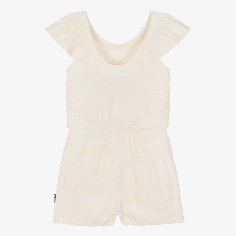 Molo-Girls Ivory Terry Jacquard Beach Playsuit | Childrensalon