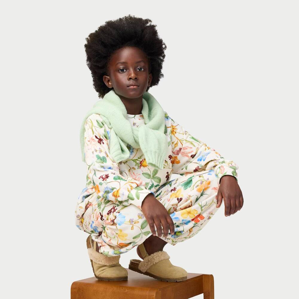Molo-Girls Ivory Velour Joggers in Floral Print | Childrensalon