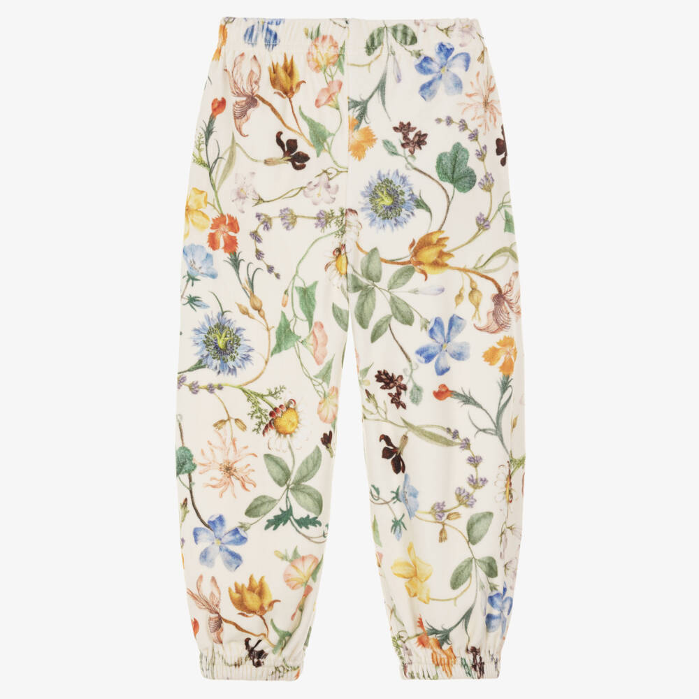 Molo-Girls Ivory Velour Joggers in Floral Print | Childrensalon