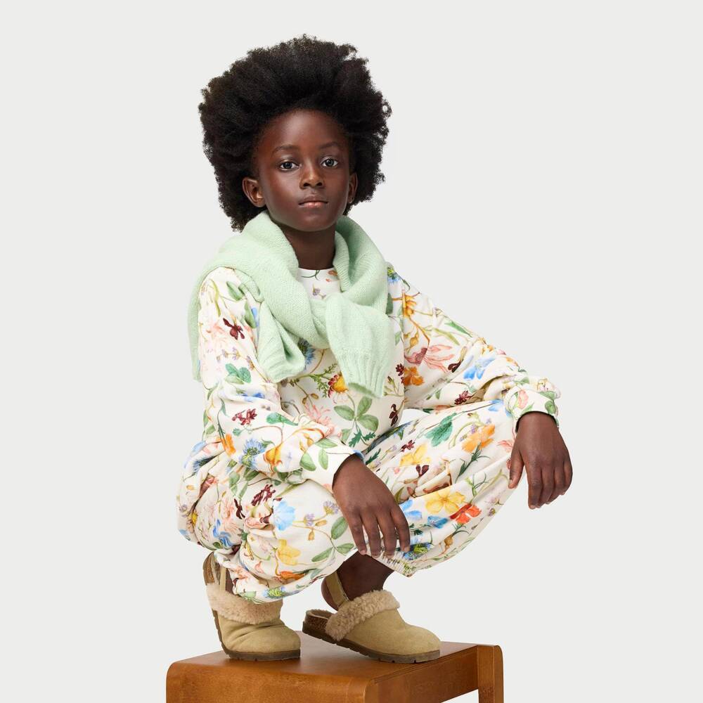 Molo-Girls Ivory Velour Sweatshirt in Floral Print | Childrensalon