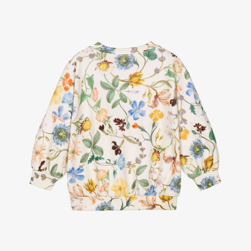 Molo-Girls Ivory Velour Sweatshirt in Floral Print | Childrensalon