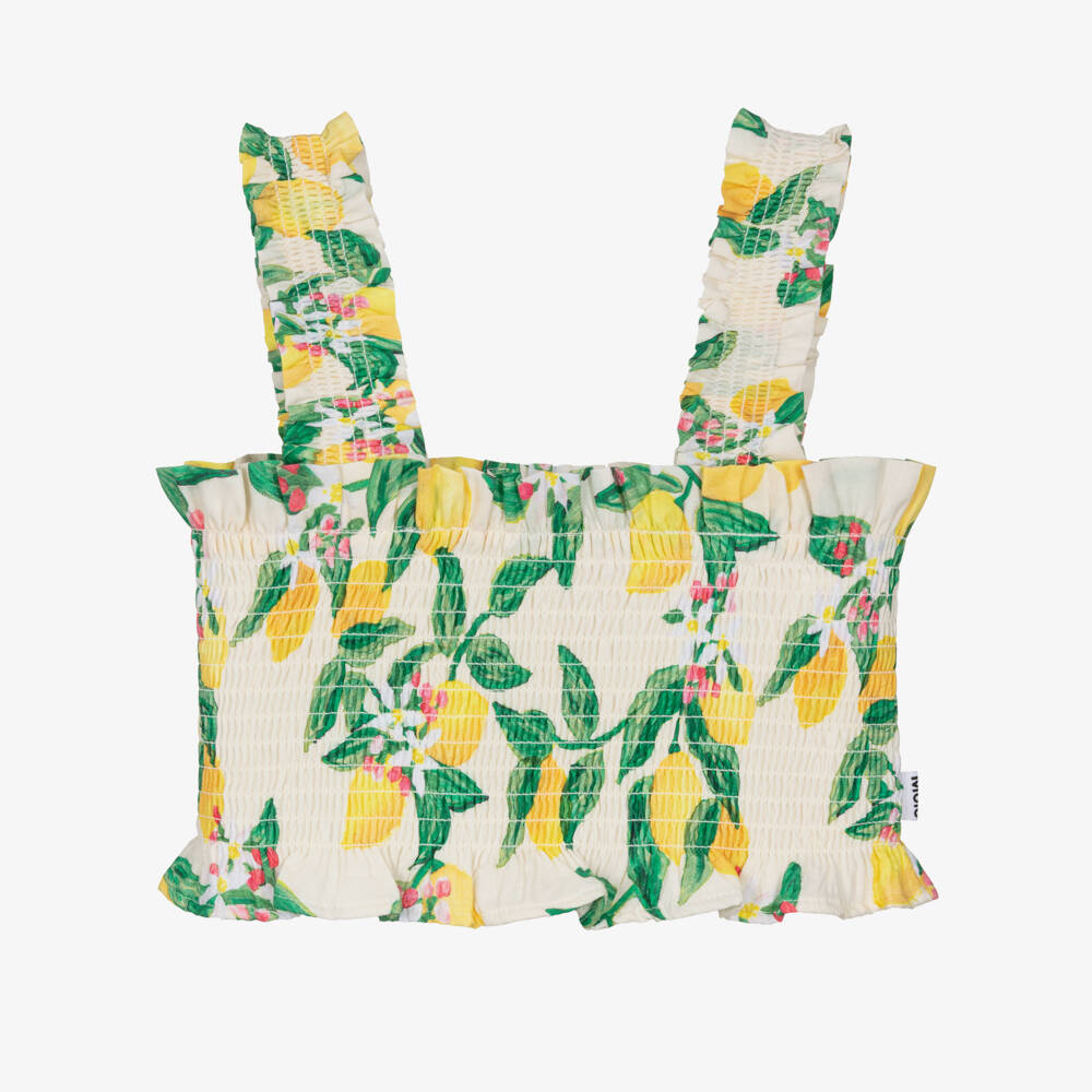 Molo-Girls Ivory & Yellow Lemon Print Cotton Sleeveless Top | Childrensalon