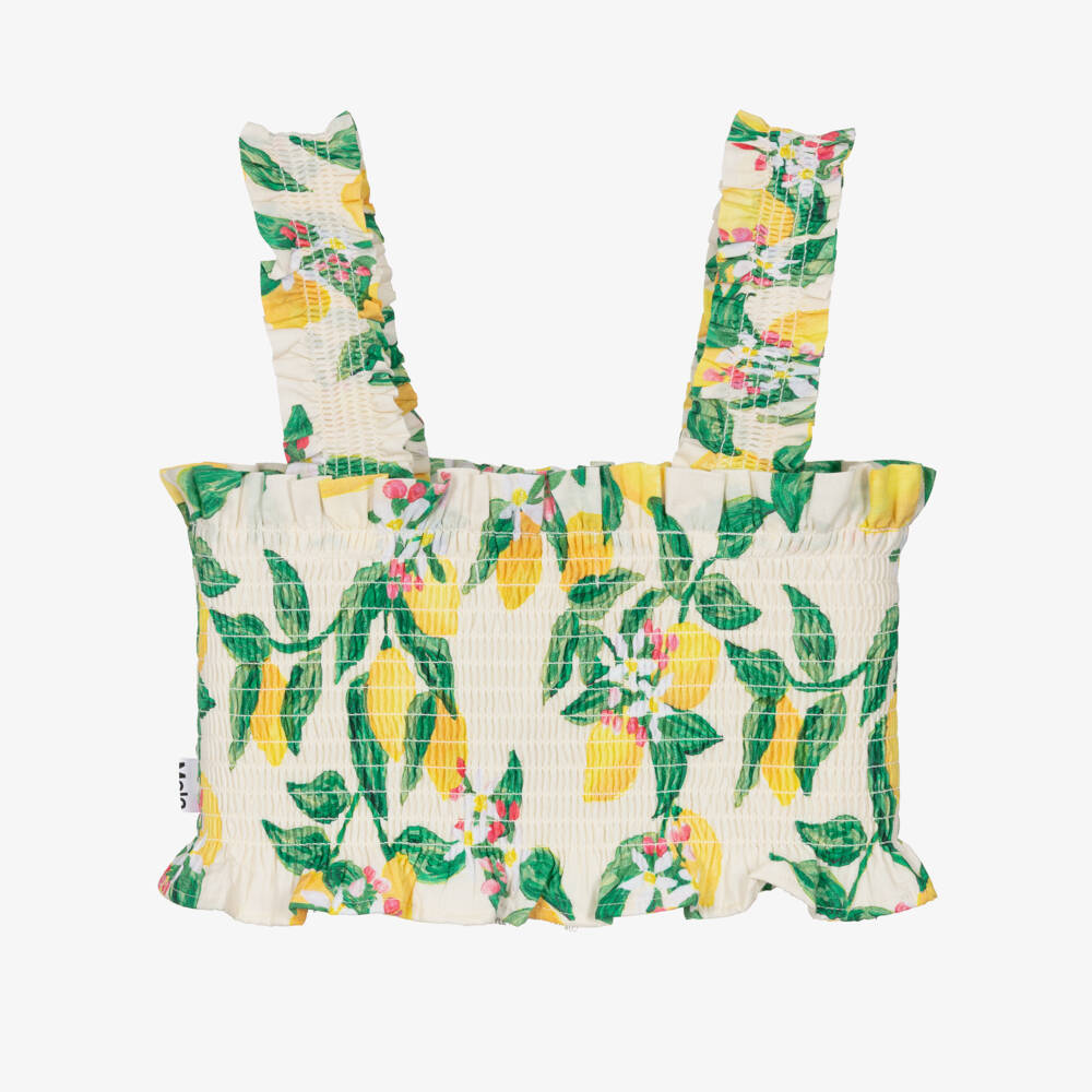 Molo-Girls Ivory & Yellow Lemon Print Cotton Sleeveless Top | Childrensalon
