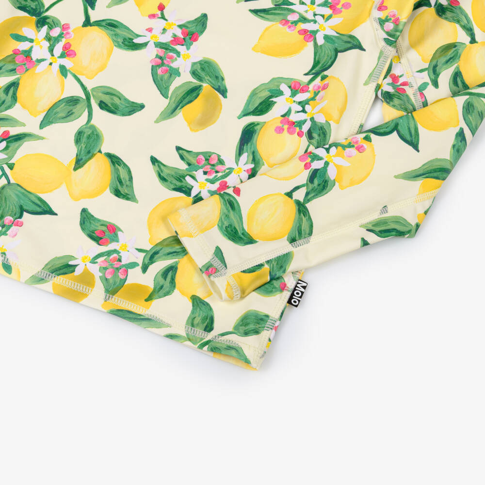 Molo-Girls Ivory & Yellow Lemon Print Sun Protective Swim Top (UPF50+) | Childrensalon