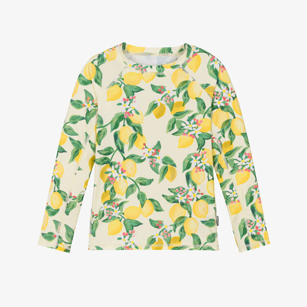 Molo-Girls Ivory & Yellow Lemon Print Sun Protective Swim Top (UPF50+) | Childrensalon