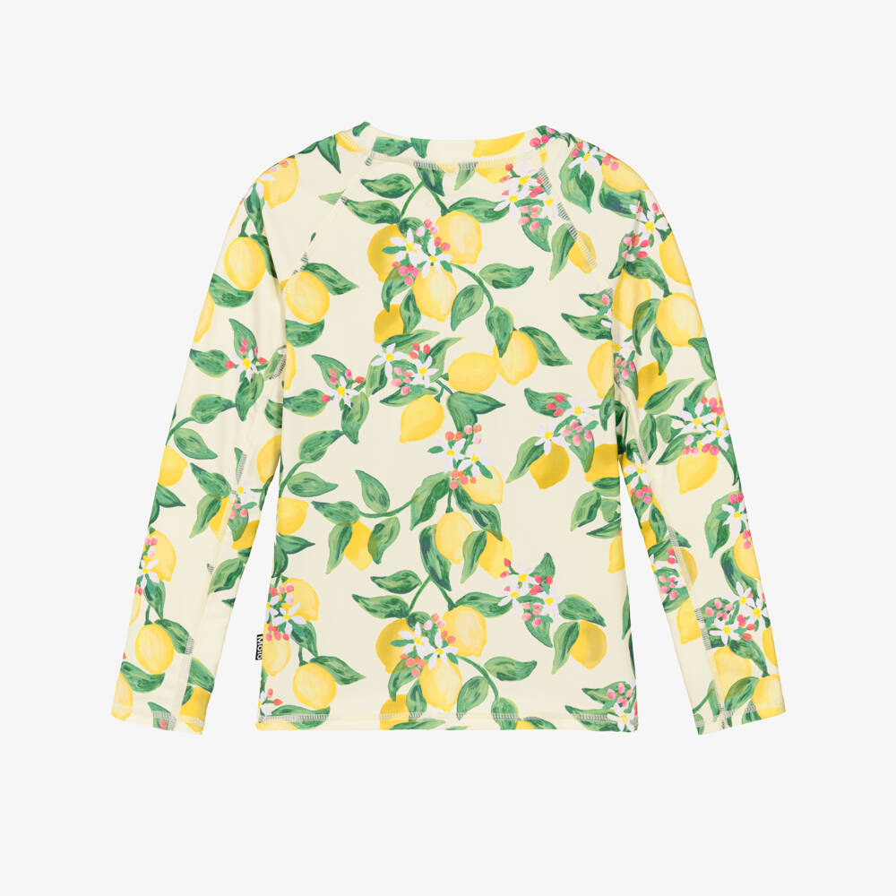 Molo-Girls Ivory & Yellow Lemon Print Sun Protective Swim Top (UPF50+) | Childrensalon