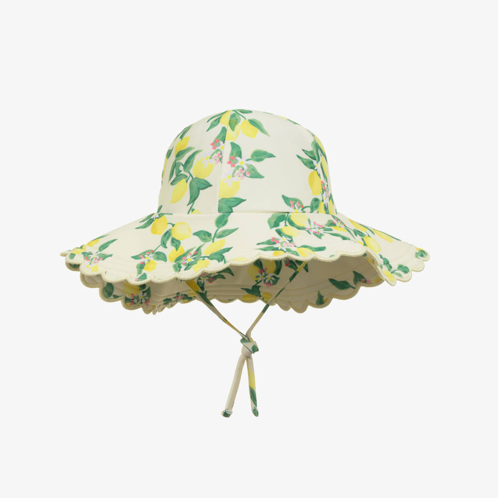 Molo-Girls Ivory & Yellow Lemon Print Swim Hat (UPF50+) | Childrensalon