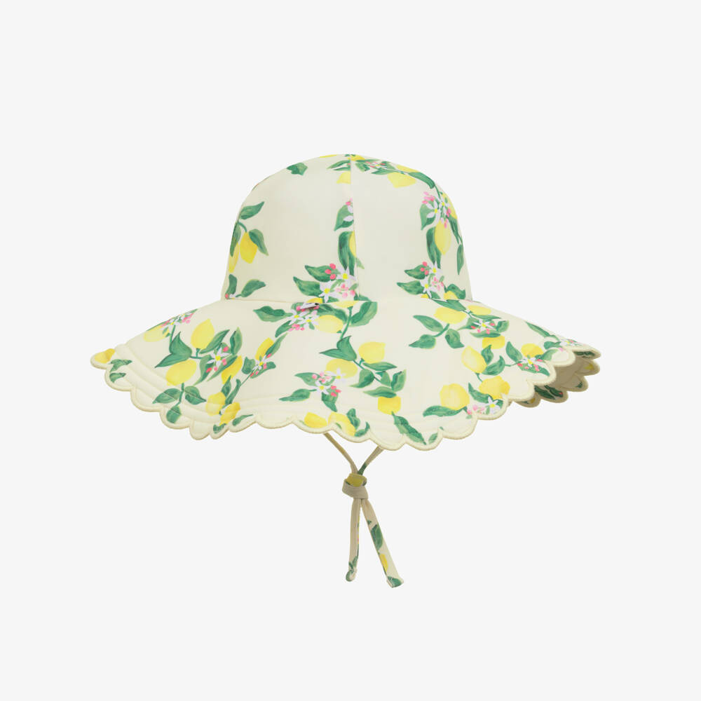 Molo-Girls Ivory & Yellow Lemon Print Swim Hat (UPF50+) | Childrensalon
