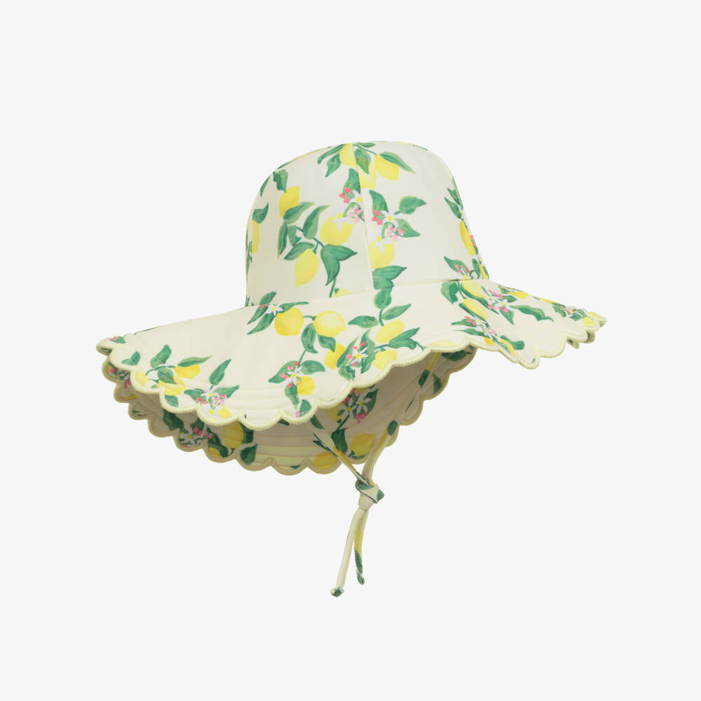 Molo-Girls Ivory & Yellow Lemon Print Swim Hat (UPF50+) | Childrensalon
