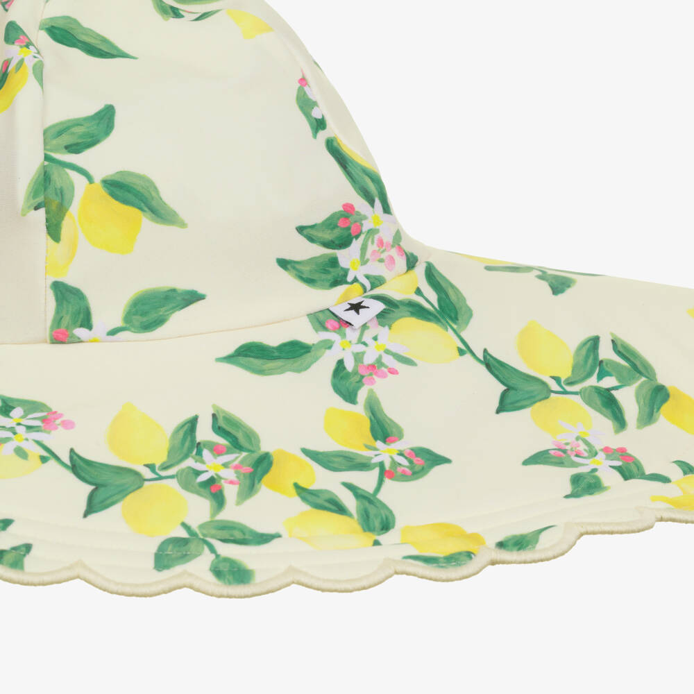 Molo-Girls Ivory & Yellow Lemon Print Swim Hat (UPF50+) | Childrensalon