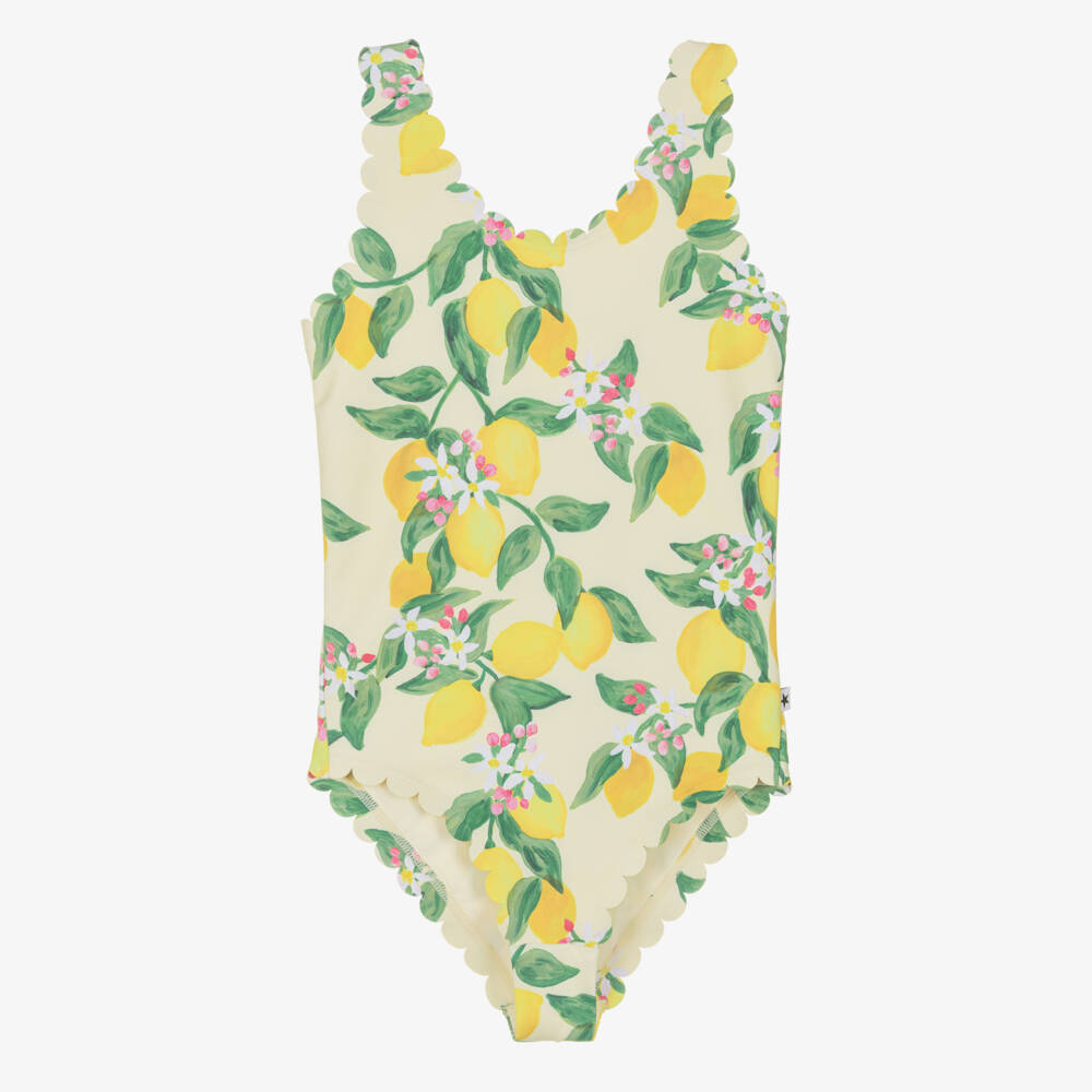 Molo-Girls Ivory & Yellow Lemon Print Swimsuit (UPF50+) | Childrensalon