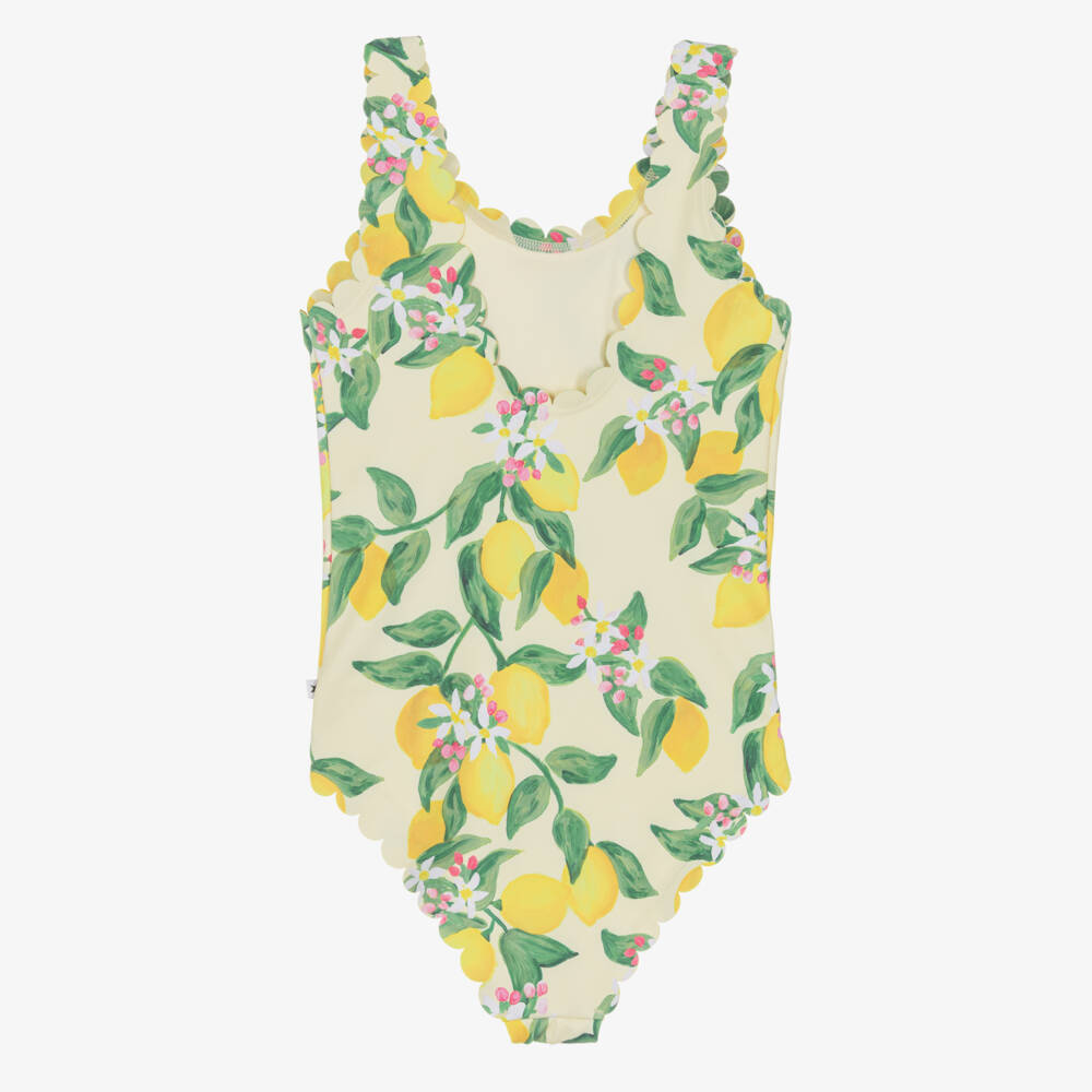 Molo-Girls Ivory & Yellow Lemon Print Swimsuit (UPF50+) | Childrensalon