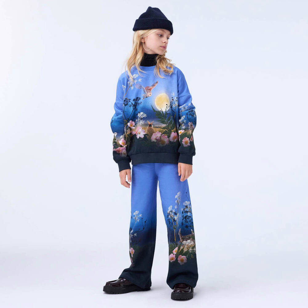 Molo-Girls Lavender Blue Organic Cotton Wide-Leg Sweatpants | Childrensalon