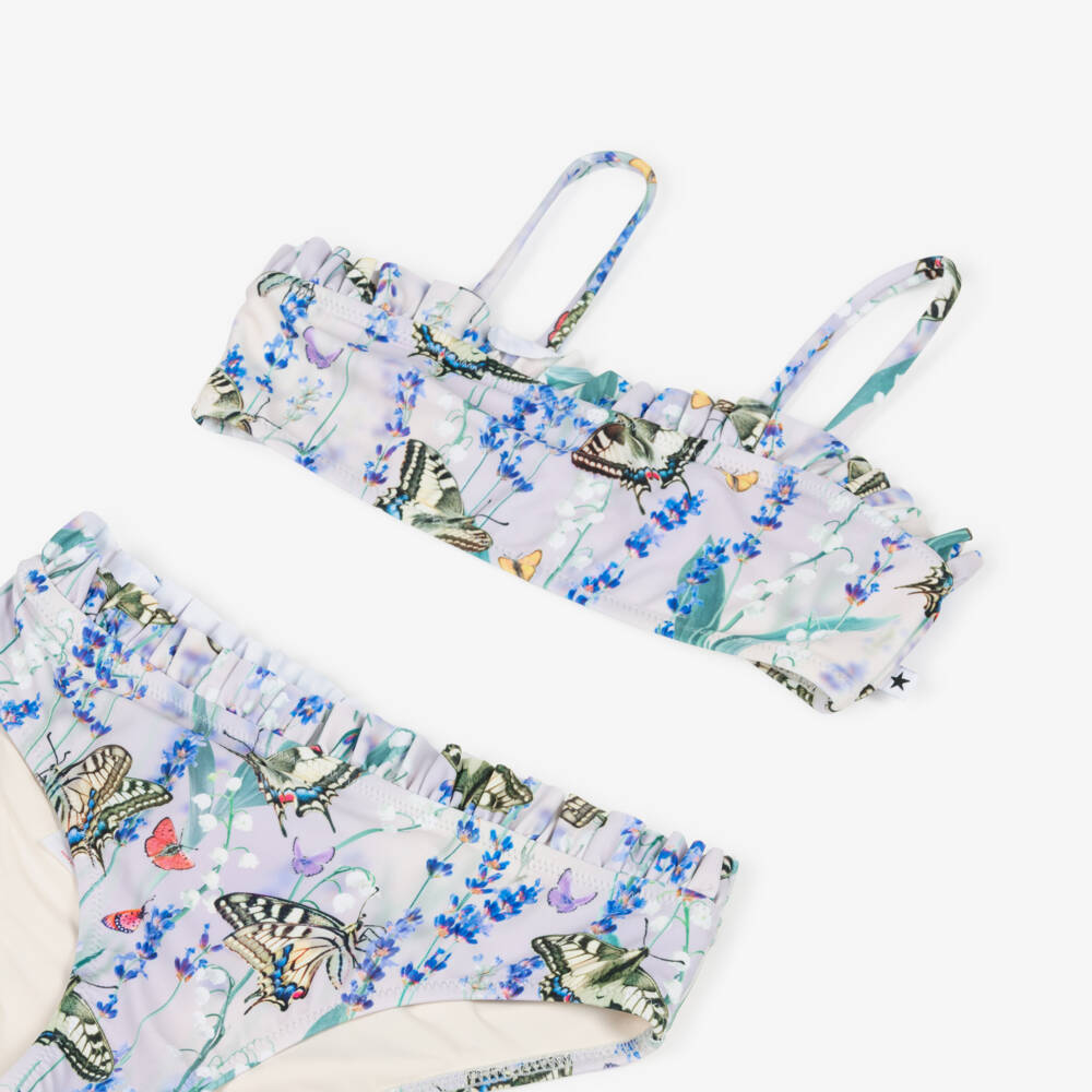 Molo-Girls Lilac Bikini with Butterfly & Flower Print (UPF50+) | Childrensalon