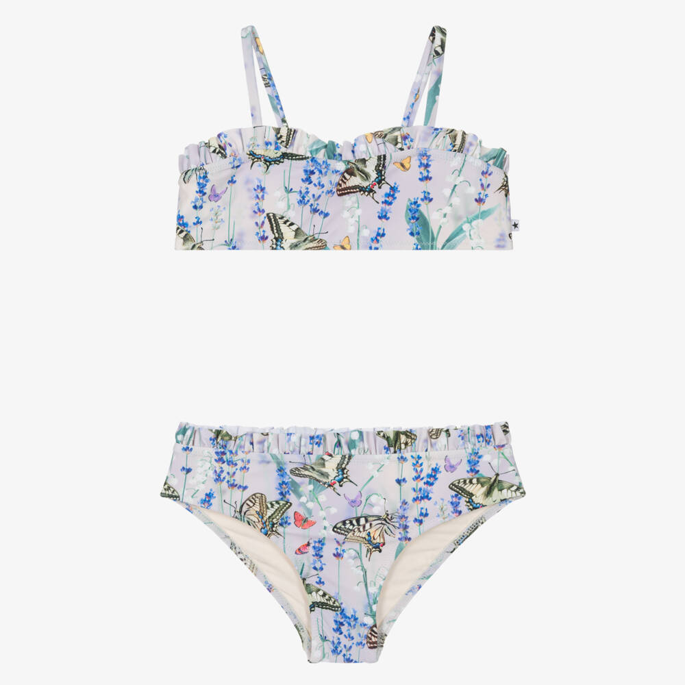 Molo-Girls Lilac Bikini with Butterfly & Flower Print (UPF50+) | Childrensalon