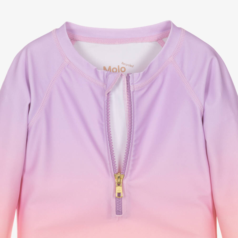 Molo-Girls Lilac & Orange Ombré Zip-Up Swimsuit (UPF50+) | Childrensalon