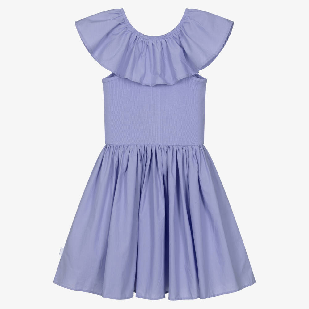Molo-Girls Lilac Organic Cotton Ruffle Shoulder Dress | Childrensalon