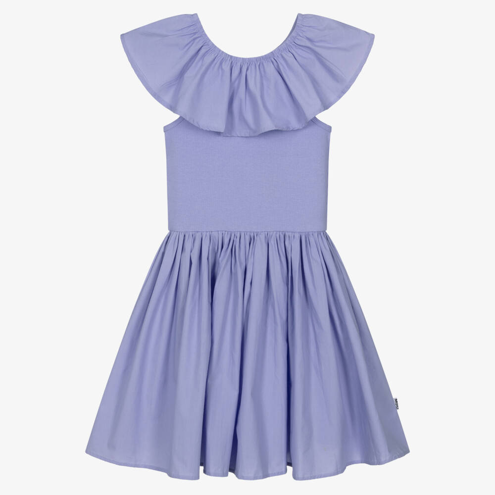 Molo-Girls Lilac Organic Cotton Ruffle Shoulder Dress | Childrensalon