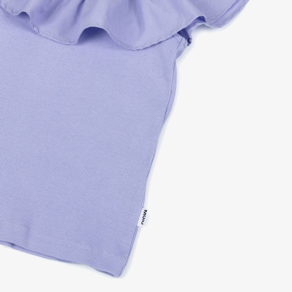 Molo-Girls Lilac Organic Cotton Ruffle Shoulder Top | Childrensalon