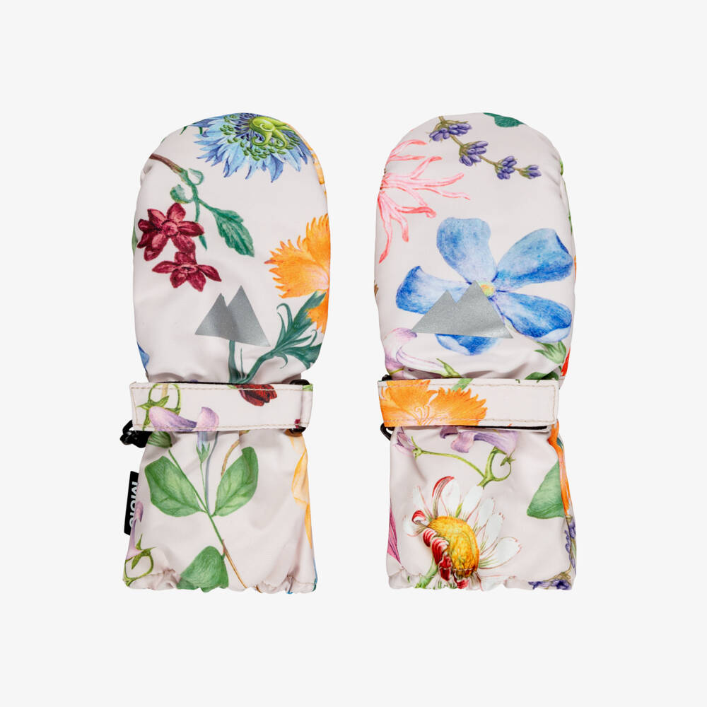 Molo-Girls Lilac Pink Wildflower Print Ski Gloves | Childrensalon