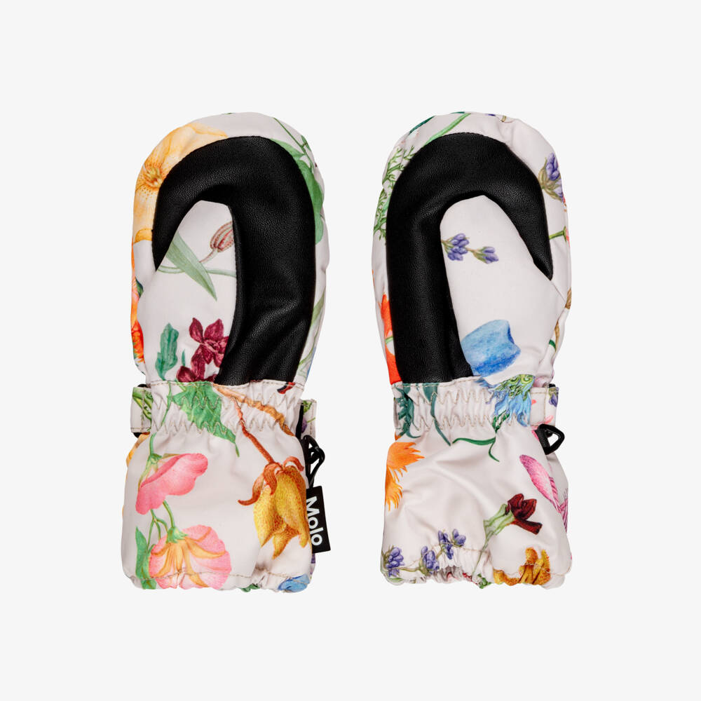 Molo-Girls Lilac Pink Wildflower Print Ski Gloves | Childrensalon