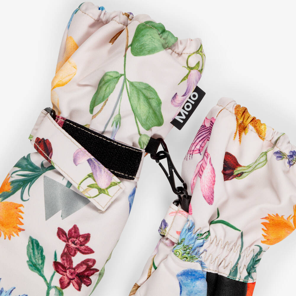Molo-Girls Lilac Pink Wildflower Print Ski Gloves | Childrensalon