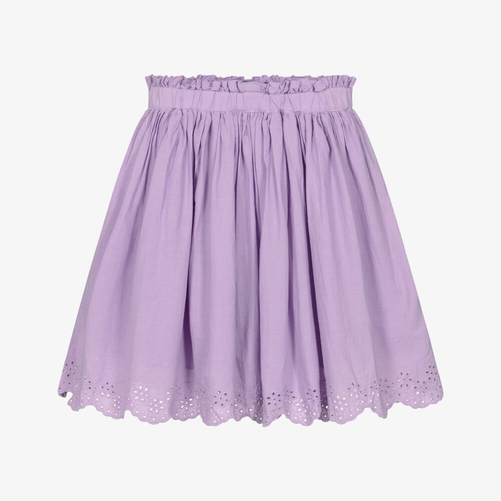 Molo-Girls Lilac Purple Cotton Skirt with Broderie Anglaise Trim | Childrensalon