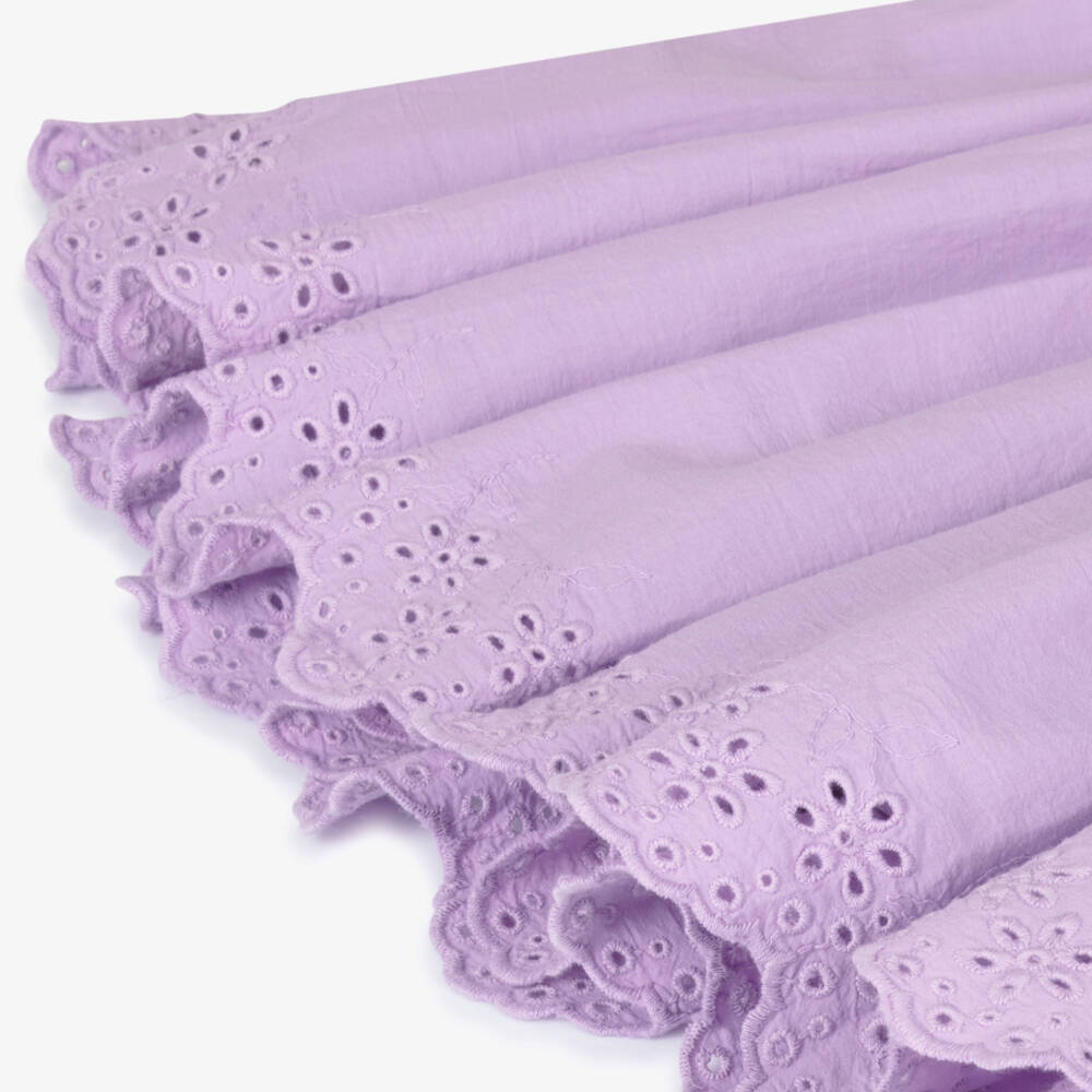 Molo-Girls Lilac Purple Cotton Skirt with Broderie Anglaise Trim | Childrensalon
