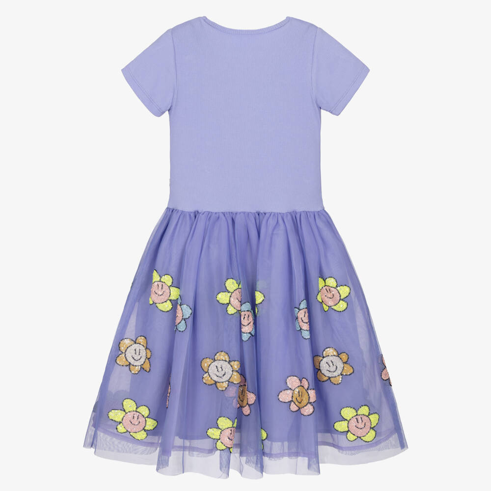 Molo-Girls Lilac Purple Dress with Sequin Flowers | Childrensalon